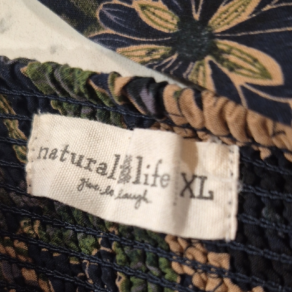 NATURAL LIFE Navy Floral Print Dress with Green & Tan Accents - Picture 3 of 8